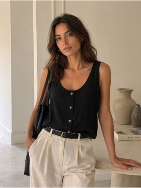 Joe Fresh Black Button-Front Tank Top